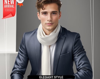 Echarpe homme été cachemire 100% foulard extra fin blanc - 180 x 75 cm pour costume occasions formelles mariage style business - cadeau pour lui