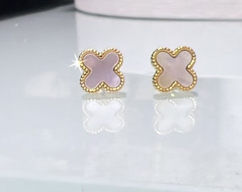 14K Four Leaf Clover Earrings - Luck and Elegant Style” Gold Clover Earrings, Delicate Clover Earrings, Lucky Four Leaf Clove