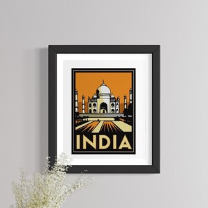 Taj Mahal India Art Deco Retro Travel Vintage Poster
