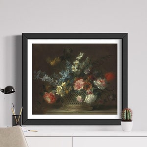 Dark Floral Wall Art, Dark Academia Art, Still Life Flower Painting, Dutch Home Decor, Original Oil painting Still Life, Vintage Painting