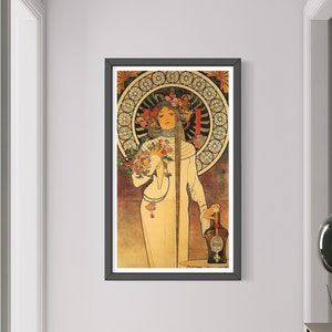 La Trappistine Alphonse Mucha Art Nouveau Poster, Flower Head Woman Print