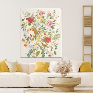 Flower Tapestry Wall Art | Vintage Floral Print for Living Room, Bedroom, Garden Decor | Boho Botanical Wall Decor for Nature Lover Gift