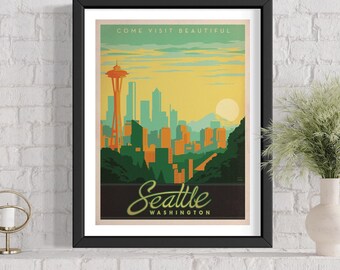 Seattle Vintage Travel Poster, Washington Wall Art