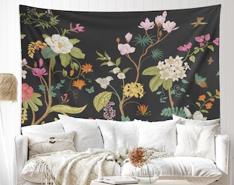 Floral Butterfly Tapestry | Boho Garden Wall Hanging