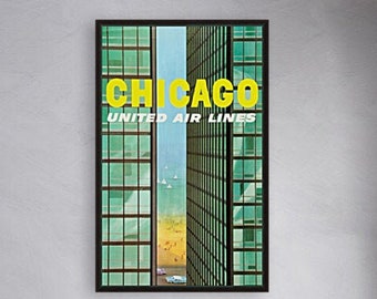 Chicago kunst aan de muur | Chicago-print: wanddecoratie voor binnen | Chicago vintage reisposters | Esthetische decoratiekunst