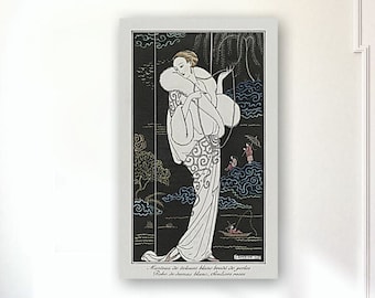 Art Deco Wall Decor, Vintage Fashion Illustration. Woman in Beautiful Clothes, Wall Art for Bathroom