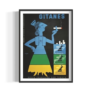 Cartel vintage de cigarrillos franceses Gitanes