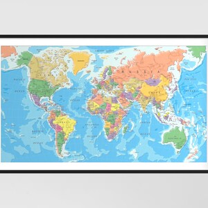 Carte du monde Canvas Imprimer | Affiche exceptionnelle de carte du monde | Toile Imprimer Carte Mur Décor Art Pièce | Carte d’art mural Affiche suspendue