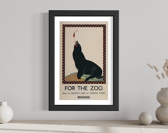 Póster del zoológico del metro de Londres, lámina artística vintage de una foca
