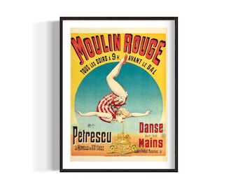 Framed Moulin Rouge Wall Art Print, Moulin Rouge Musical Theatre Posters, Paris Red Mill Dance With Hands Art, Old France Advertising Decor