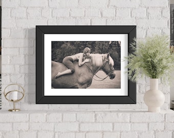Fotografía de caballo, Mujer a caballo, Arte de pared estilo casa de campo