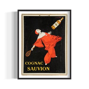 Carteles publicitarios antiguos de Cognac Sauvion, Cognac Brandy Drink Ad Wall Art, Cognac Barcart Wall Decor, Vintage Beverage Art Print