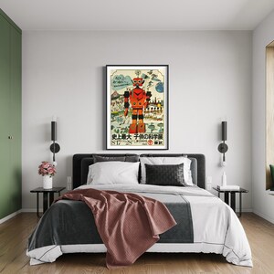 Vintage Giant Robot Poster, Retro Scific Art, Cool Japanese Poster, Outer Space Atomic Age Wars, Tin Robot Art, Japan Art Gift image 4