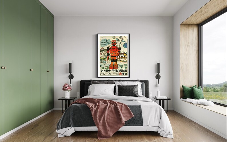 Vintage Giant Robot Poster, Retro Scific Art, Cool Japanese Poster, Outer Space Atomic Age Wars, Tin Robot Art, Japan Art Gift image 4