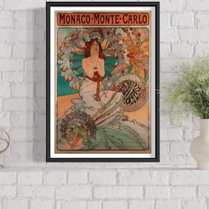 Monaco, Vintage Poster Women, Feminine Wall Art, Art Deco Poster, Wall Decor, Large Wall Art, Bathroom Wall Art, Bedroom Wall Decor