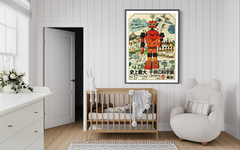 Vintage Giant Robot Poster, Retro Scific Art, Cool Japanese Poster, Outer Space Atomic Age Wars, Tin Robot Art, Japan Art Gift image 6