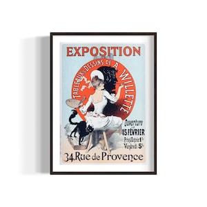 Original Vintage poster for an exhibition of paintings and drawings by Adolphe Willette