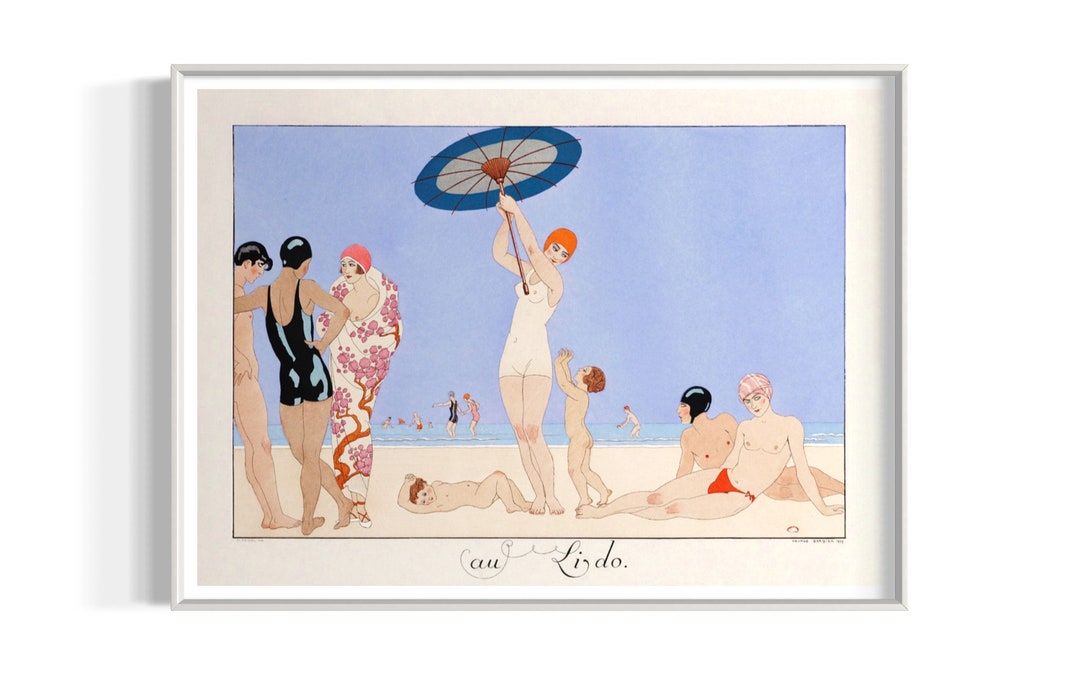 Vintage Beach Art, Fashion, Coastal Home Decor, Art Deco Wall Art
