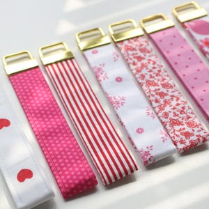 Key Fobs – Pink & Red Fabric Wristlet Keychains, Cute Heart, Floral Key Holder Gifts, Women’s Accessories, Party Favors