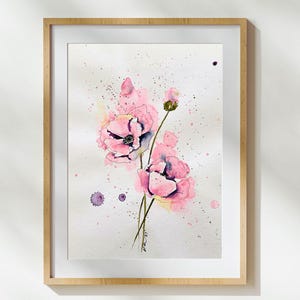 Original watercolor poppy | fine, unique wall art 24 x 32 cm | botanical art pink | gift for nature lovers