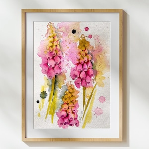 Spring flowers watercolor original | Hyacinth art | unique floral wall art | hand-painted 19 x 28 cm | botanical gift in pink