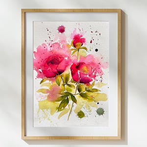 Aquarell Pfingstrosen Original | Blumen Wandbild Unikat | Originalkunstwerk handgemalt signiert | botanische Kunst | pink floral watercolor
