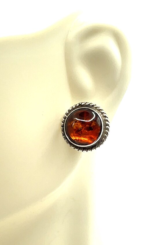 Sterling Silver and Amber Cabochon Stud Earrings