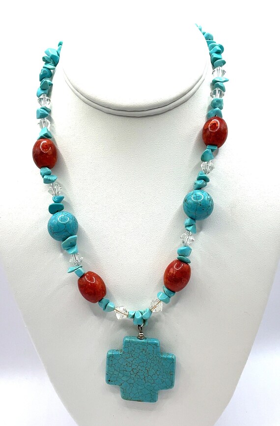 Turquoise and Coral 18 to 21 Inch Necklace and Pen