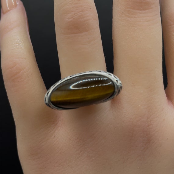 Sterling Silver and tiger's Eye Fashion Ring - Si… - image 2