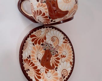 Ceramic country boots and hat  tea set mug and plate