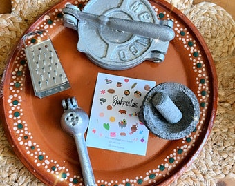 Mini mexican kitchen tools mini tortillera, mini esprimidor, mini rallador, mini molcajete