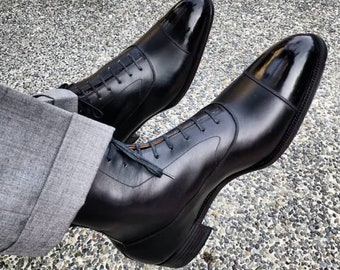 Bespoke Handmade Men's B ackColor Pure Calf Leather Lace Up Cap Toe Ankle High Boots, Wedding Boots, Party Boots, Men Boots