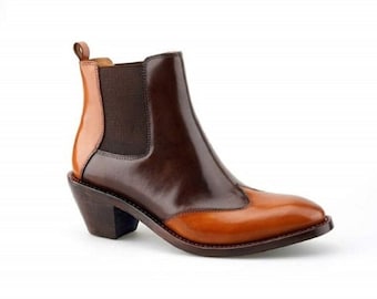 Bespoke Handmade Men's Tan Brown Color Pure Calf Leather Chelsea Ankle High Boots, Party Boots, Cowboy Boots, Men Boots