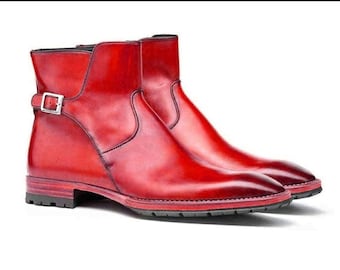 A medida para hombres hechos a mano color rojo cuero genuino Jodhpur Botines altos, botas de boda, botas de fiesta, regalo para él, botas de hombre