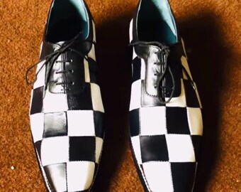 Bespoke Men's Handmade Black & White Color Genuine Leather Lace Up Shoes, Wedding Shoes, Party Shoes, Gift For Him, Men Shoes