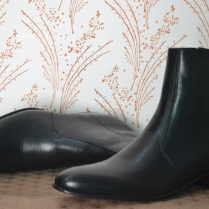 Johnature Chaussures rétro en cuir véritable pour femmes, bottes à bout rond, couture florale