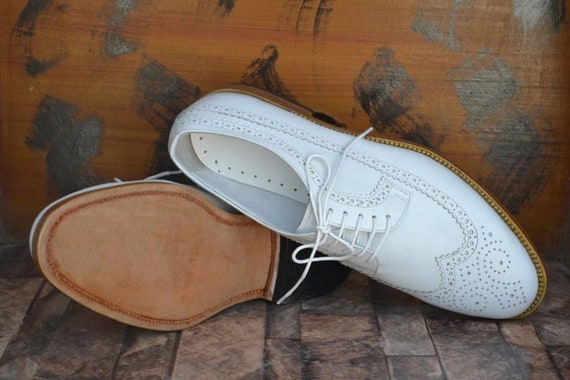 Bespoke Men's Handmade White Color Genuine Leather Wing Tip Brogue Lace Up Oxford Shoes, Wedding Boots, Gift for her, Gift for him, Shoes