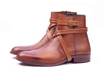 Botas de cano alto masculinas feitas à mão, cor marrom bronze, couro de bezerro genuíno, botas altas de tornozelo, botas de festa, presente para ele, botas personalizadas masculinas