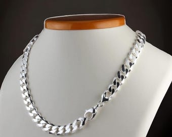 11.5 mm Curb chains Necklace, 999 pure solid silver, chains silver necklace, Mens gifts.