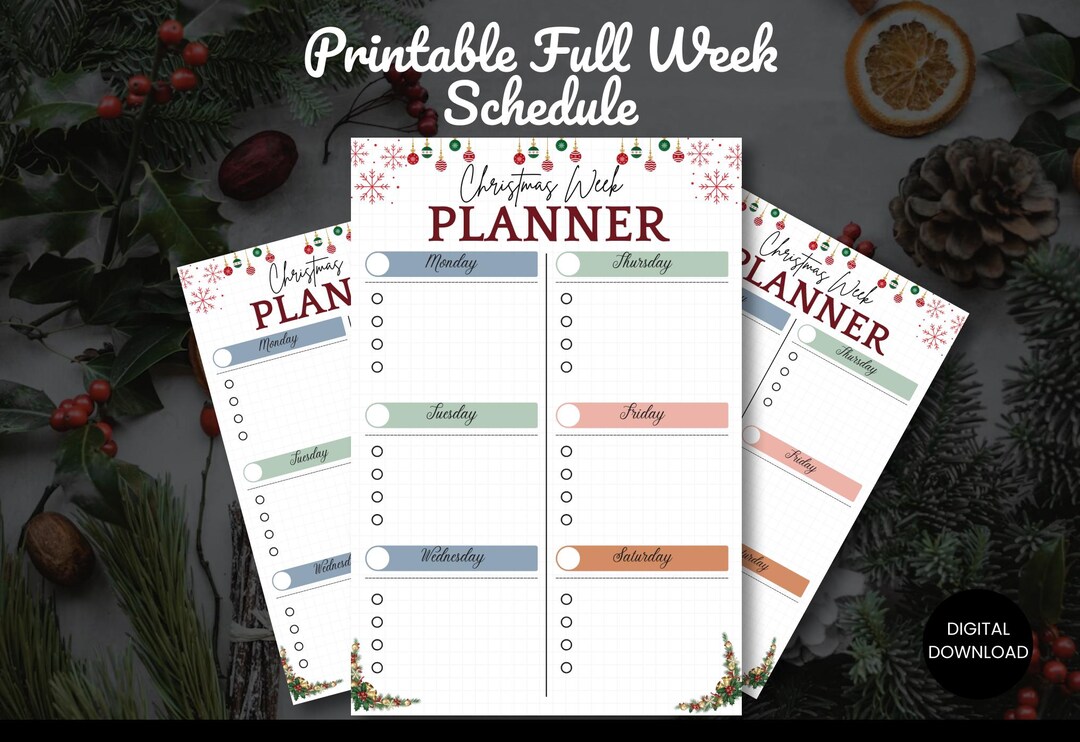 Christmas Weekly Planner Printable Holiday Week Schedule for Xmas Party ...