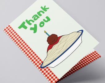 Spaghetti and Meatballs Thank You Card | Personalized Birthday Thanks
