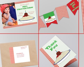 Spaghetti and Meatballs First Birthday Party Package | Stationery and Decoration Templates