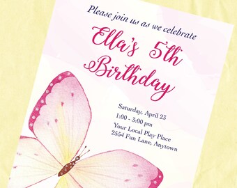 Butterfly Birthday Invitation, Personalized Girl's Party Invitation, Digital Download