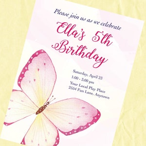 Butterfly Birthday Invitation, Personalized Girl&#39;s Party Invitation, Digital Download
