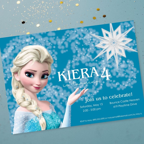 Frozen Invitation Template, Elsa and Snowflake Birthday Party Invite