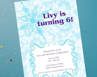 Snowflake Birthday Party Invitation; Frozen Winter Wonderland Invite Template