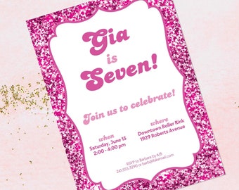 Glitter Birthday Party Invitation, Sparkly Pink Party Invite