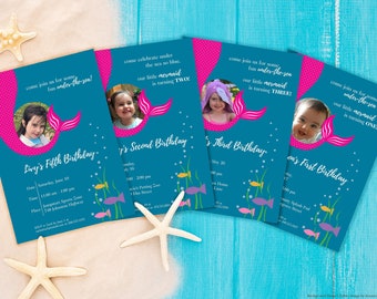Mermaid Birthday Invitation Template, Editable Under-the Sea Invite