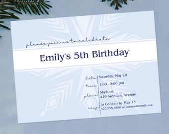 Snowflake Invitation Template; Elegant Winter Party Invitation