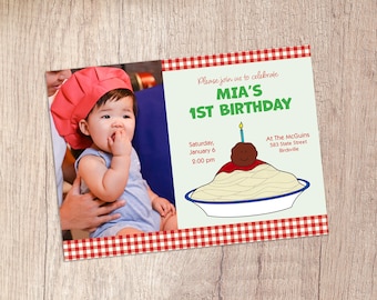 Spaghetti and Meatballs Birthday Party Invitation | Italian 1st Birthday Digital Download